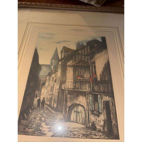 Antique Framed Signed Print SAINT-VIVIEN VU DE LA RUE DU MATELAS Rouen France - Picture 5 of 11
